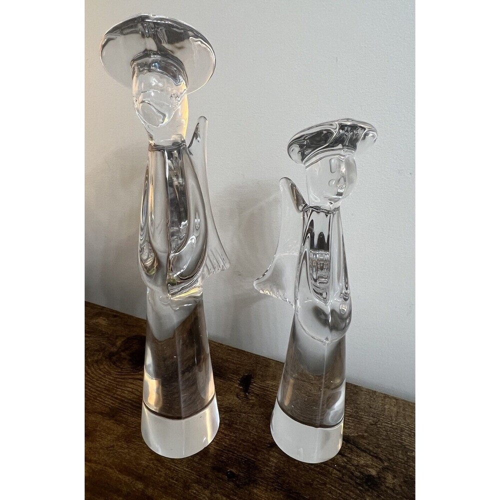 2 Vtg Clear 24% Lead Crystal Glass Angel Figurines  11”  & 9” Japan Christmas